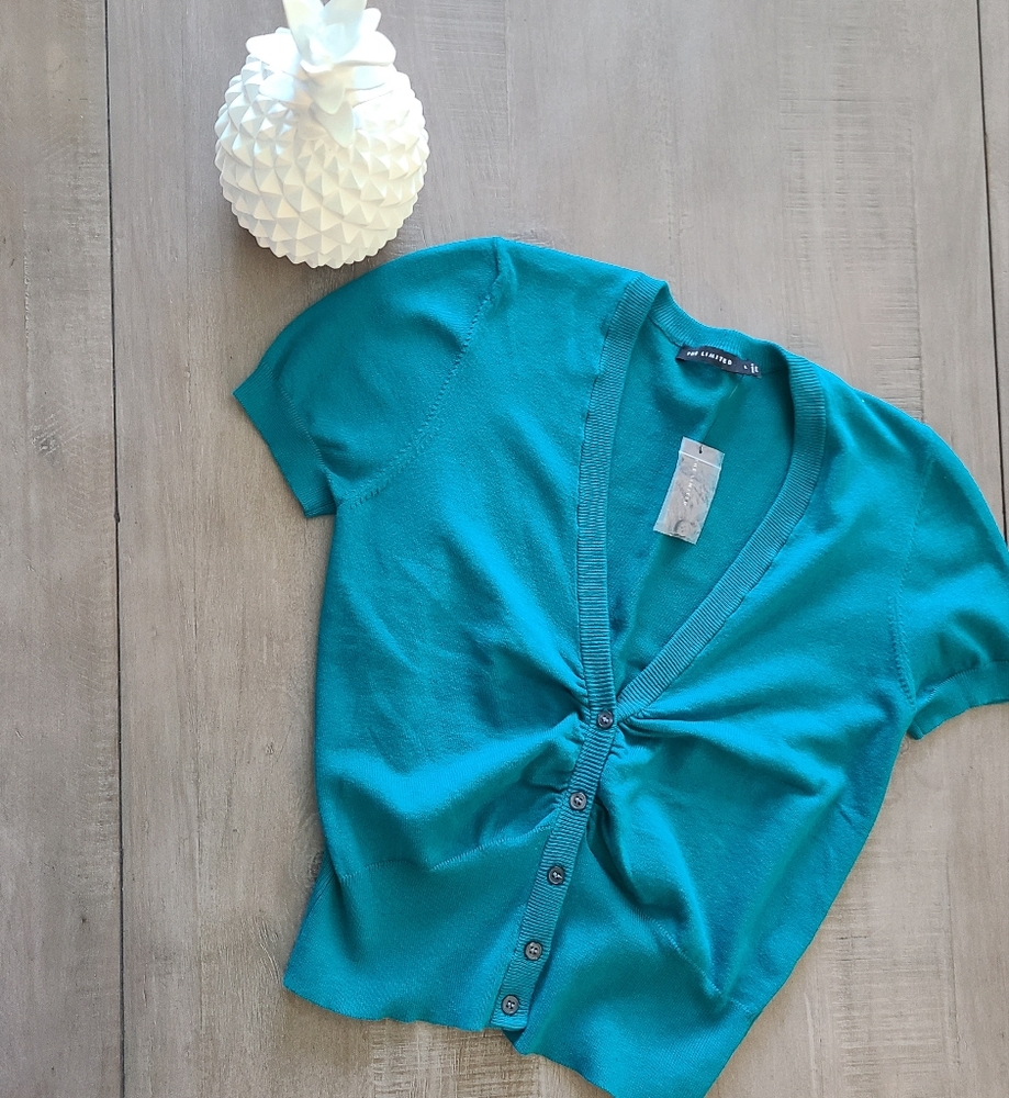 "The Limited" Short Sleeve Teal Cardigan Sweater - size L